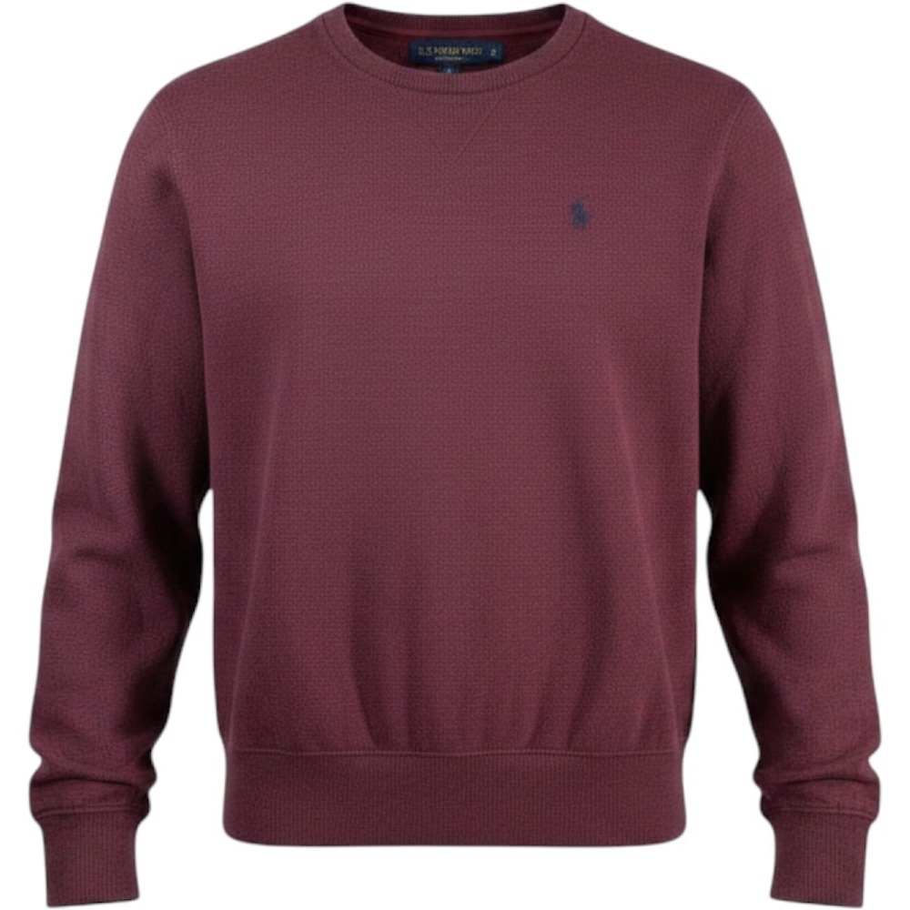 US Polo Assn Mens Small Burgundy Heather Luxury Feel Crewneck Sweatshirt Logo